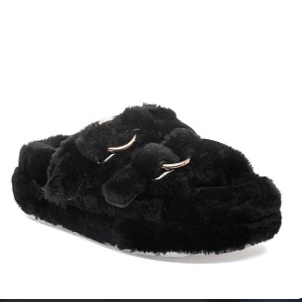 J/Slides Black Brooke Genuine Shearling Platform Slip… Gem